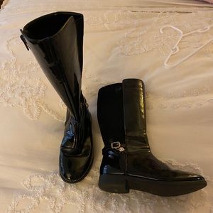 Black patent boots with faux suede